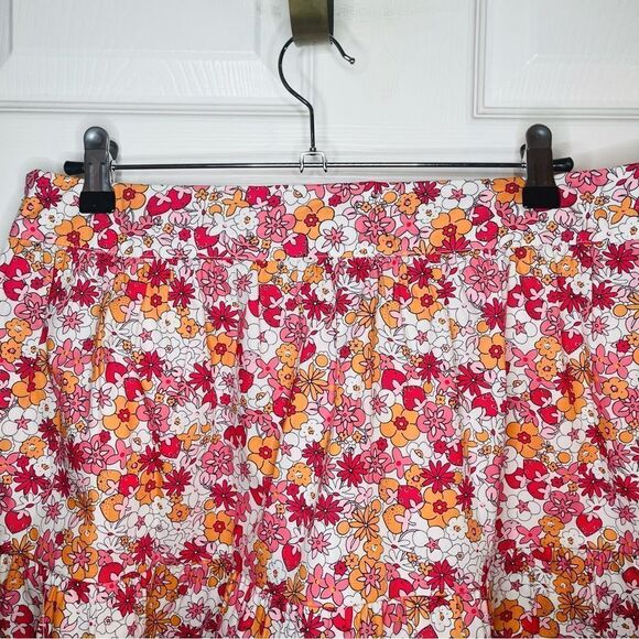 Modcloth Dolls On Parade Tiered Skirt Casusl Cotton Aline Mini Pink Orange L NWT - Picture 8 of 11